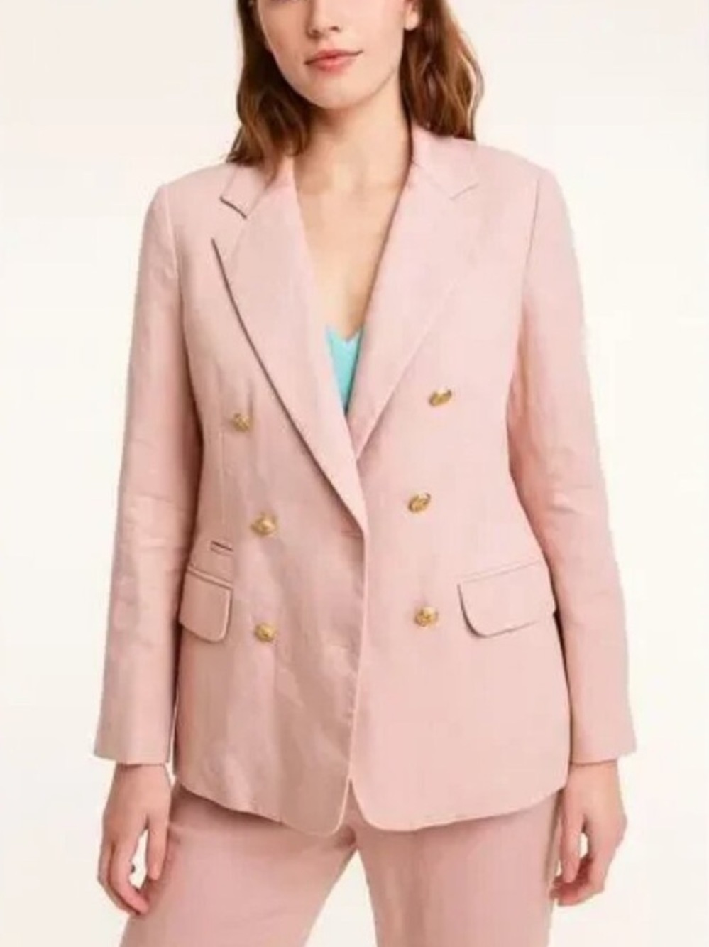 J.Crew Bristol blazer in stretch linen pale blush pink gold buttons AW081 Size 4